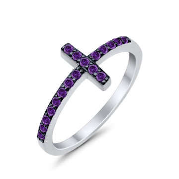Wedding Eternity Sideways Cross Rings Simulated Amethyst CZ 925 Sterling Silver